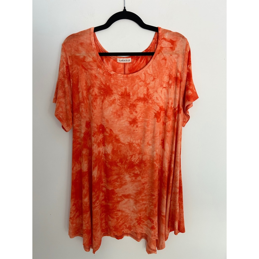 Larace Womens Orange Tie Dye Short Sleeve Tunic Top Plus Size 2X Scoop Neck